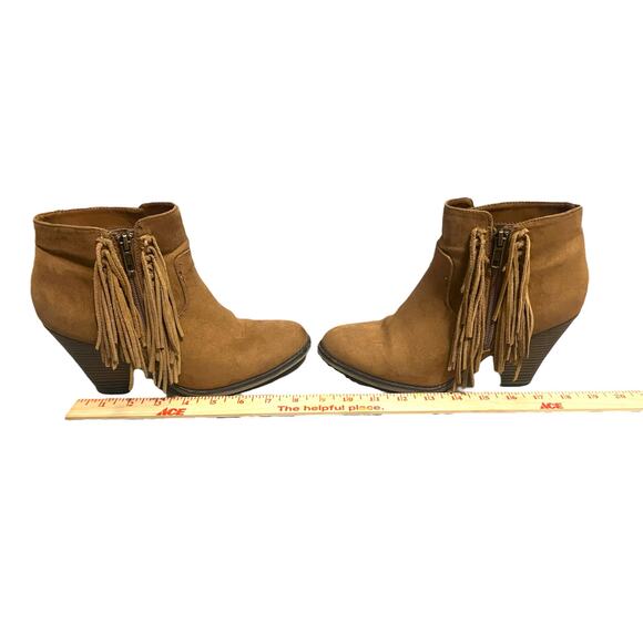 Mia Lindsie Brown Suede Leather Ankle Boots Side Zip Fringe Tassels Size 8.5 - Picture 11 of 16